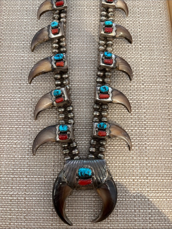 Vintage Navajo squash blossom￼ Jewelry - Vintage bear, claw, Navajo squash, blossom necklace